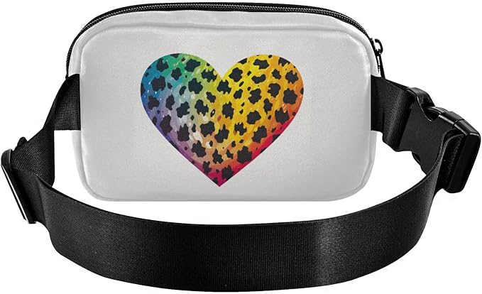 Rainbow Heart Leopard Fanny Pack for Women Men Water Resistant Fashion Waist Packs with Adjustable Strap Belt Bag for Travel Workout Jogging Hiking 21217839