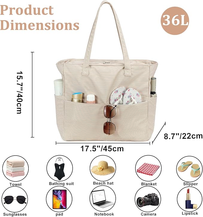 LEDAOU Beach Bag Waterproof Sandproof Women Beach Tote Pool Bag with Zipper for Swim Gym Grocery Travel with Wet Pocket | Sandproof, with Zipper, for Gym, Grocery, Travel, with Wet Pocket
