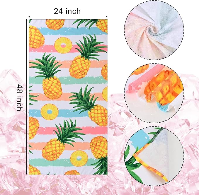 LIVILAN Pineapple Beach Towel, 24" x 48" Small & Lightweight, Soft Microfiber, Absorbent, Quick Dry, Sand Free, Ideal for Pool, Bath, Swim, Travel, Unique Yellow Pineapple Gifts
