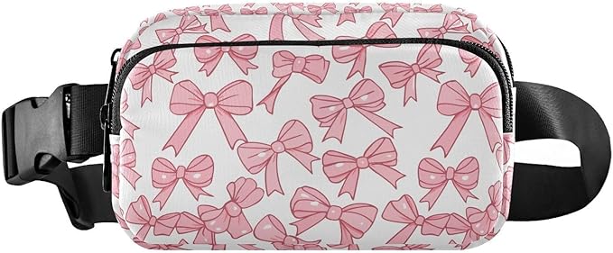 Cute Pink Bows Fanny Pack for Women Men Water Resistant Fashion Waist Packs with Adjustable Strap Belt Bag for Travel Workout Jogging Hiking 21220623