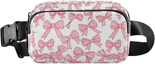 Cute Pink Bows Fanny Pack for Women Men Water Resistant Fashion Waist Packs with Adjustable Strap Belt Bag for Travel Workout Jogging Hiking 21220623