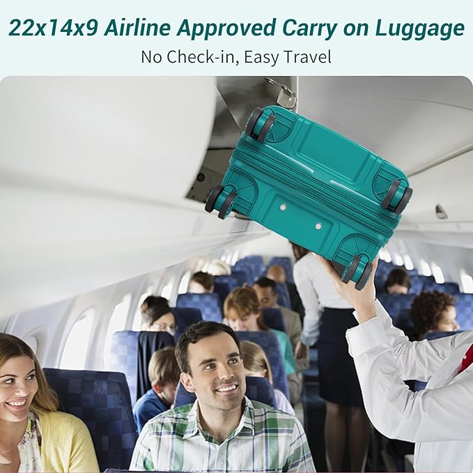 Kono Carry On Luggage 20 Inch Expandable 22x14x9 Airline Approved Hard Shell Travel Trolley 4 Spinner Wheels Lightweight Polypropylene Suitcase with TSA Lock, Turquoise