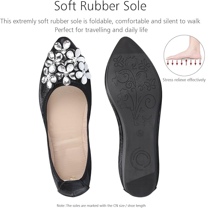 KUNWFNIX Women Ballet Flats Rhinestone Wedding Ballerina Shoes Foldable Sparkly Comfort Slip on Flat Shoes