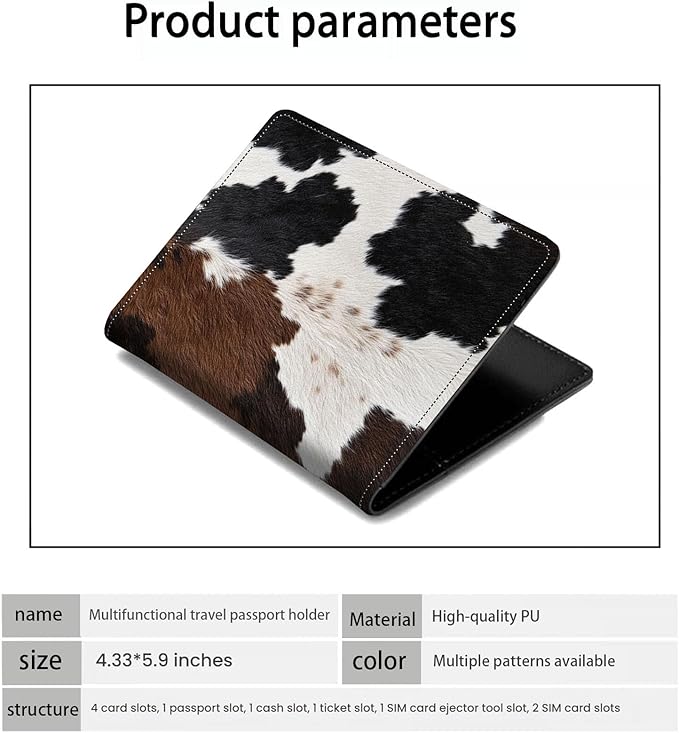 Passport Holder Wallet Cover Case,RFID Blocking Passport Cover,Large Capacity Travel Wallet with Multi Card Slots (Black Brown Cowhide Fur Pattern)