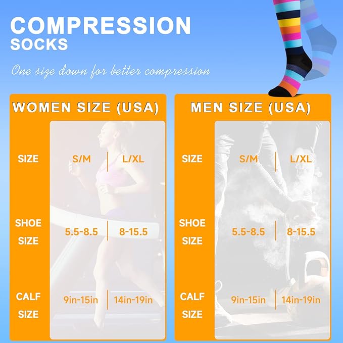 bropite Flora Compression Socks for Women & Men-Knee high 6 Pairs 20-30mmhg Support Running Nurse Travel