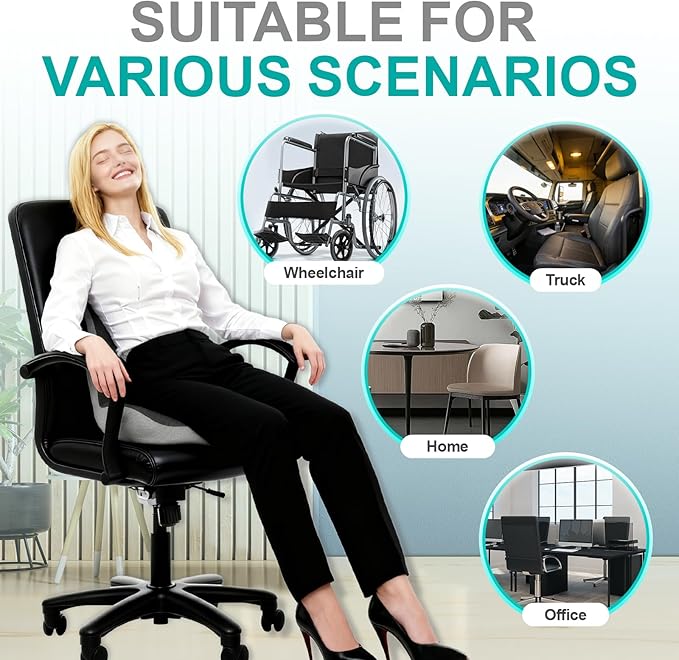 Seat Cushion for Office Chair, Car and Wheelchair Use, with Lumbar Support Pillow and Memory Foam Coccyx Cushion for Tailbone Pain, Back Pain, Sciatica and Hemorrhoid Relief, Ergonomic seat Cushion