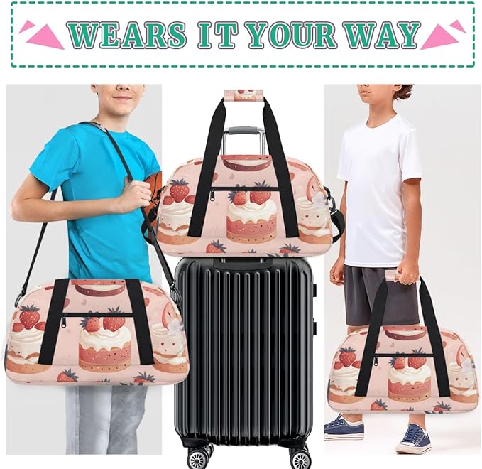Cream Strawberry Cake Kids-Duffel-Bags Gymnastics Dance Bag Carry-On Overnight Travel Gym Lightweight Dance Sports Bags For Girls Boys Kids，