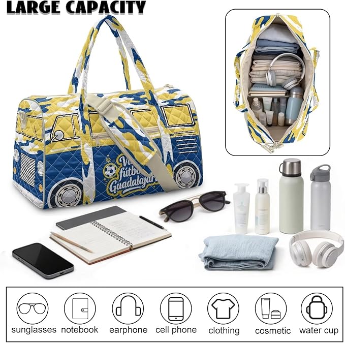 COEQINE Quilt Duffle Bag for Men Travel Quilted Tote Bag For Mens Duffel Bag Lightweight Weekend Bag with Zipper Pocket Dance Bag Organizer,Guadalajara Van Car