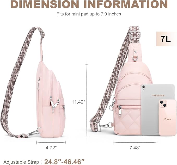 Sling Bag for Women, Anti-Theft RFID Crossbody Bag Nylon Sling Purse for Travel, Puffy Small backpack for Daily Hiking Sports Pink