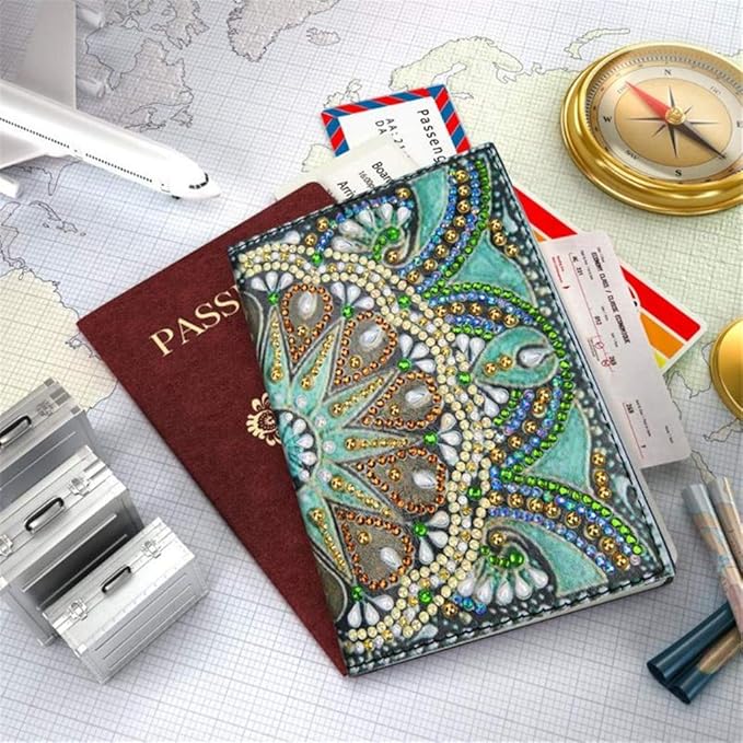 Diamond Painting Passport Holder, DIY Special Shaped Crystal Rhinestone Painting Travel Passport Protective Leather Cover for Boarding Pass, ID Card, Driver's License-20X14CM