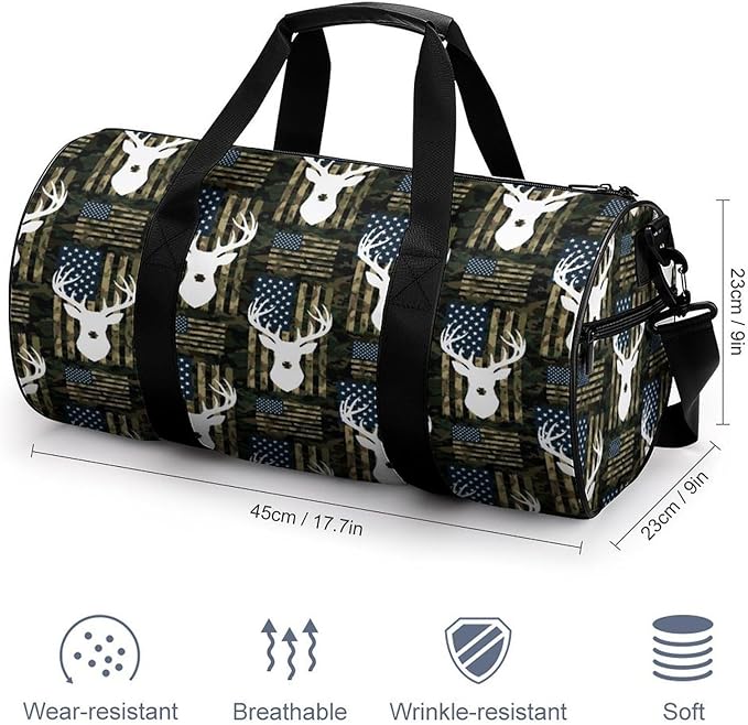 Beach Swim Bags American Flag Camo Deer Men Women Duffle Bag Foldable Gym Bag Lightweight Travel Sports Bags for Men and Women