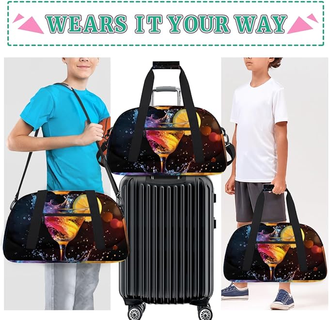 Cocktail Kids-Duffel-Bags Gymnastics Dance Bag Carry-On Overnight Travel Gym Lightweight Dance Sports Bags For Girls Boys Kids，