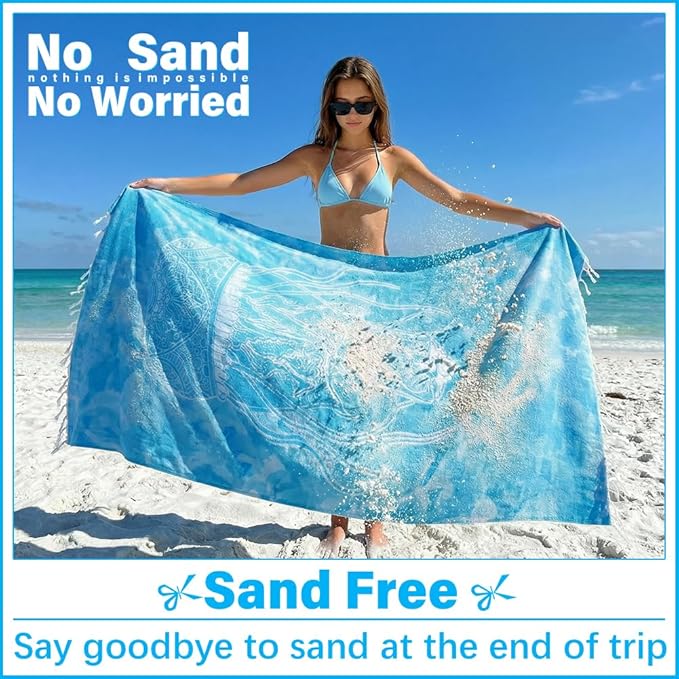 Thin Turkish Beach Towel Lightweight Soft Cotton Extra Large XL Oversized Sand Free Sandproof Absorbent Quick Dry Towels Cloud Bath Pool Travel Compact Essentials Accessories for Adult Gifts