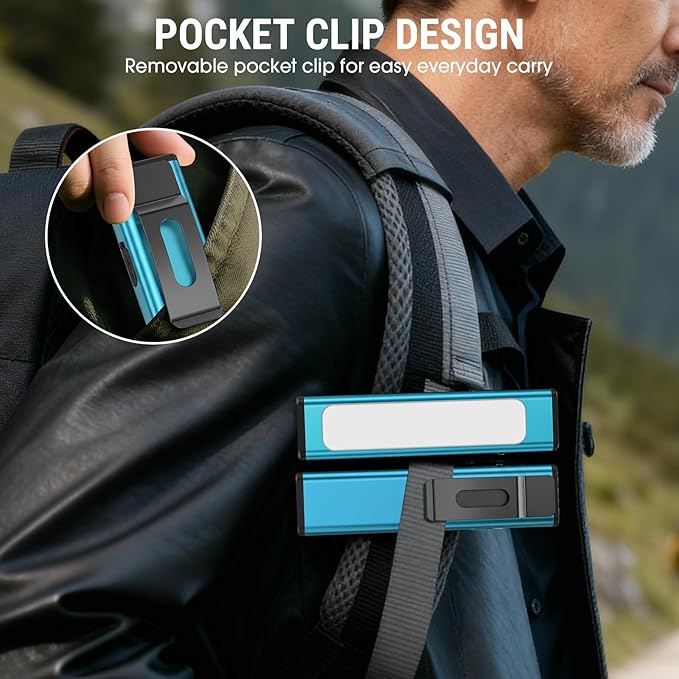 Pocket Flashlight, 1200 Lumens Rechargeable EDC Flashlight with Clip, USB-C Port, 3 Modes Waterproof Warning Light for Working, Camping, Repairing, Emergencies (Blue, 2PCS)