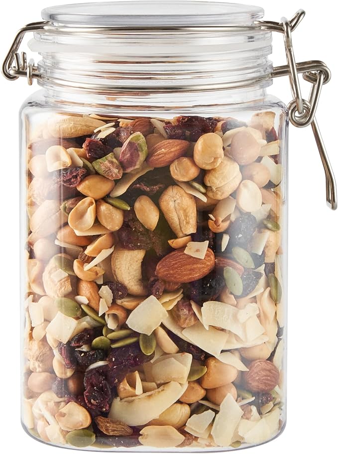 Met Lux 43 Ounce Hinged Food Storage Jars, 20 Airtight Jars With Lids - Rubber Gasket, Wide Mouth, Clear Plastic Square Canisters, Freezable, For Kitchen And Pantry Storage - Restaurantware