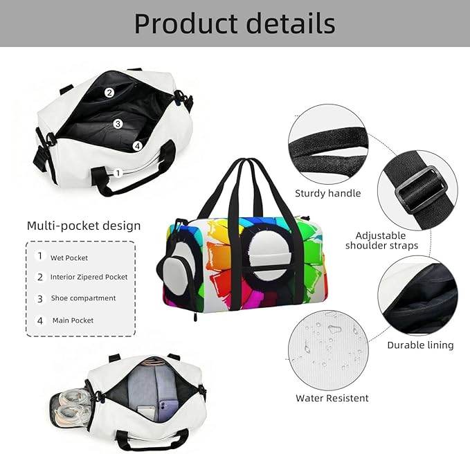 Colored crayon circles Print Gym Bag with Shoe Compartment for Women Men, 17.7in Sports Duffle Weekender Tote, Overnight Travel Duffel Bag Carry On