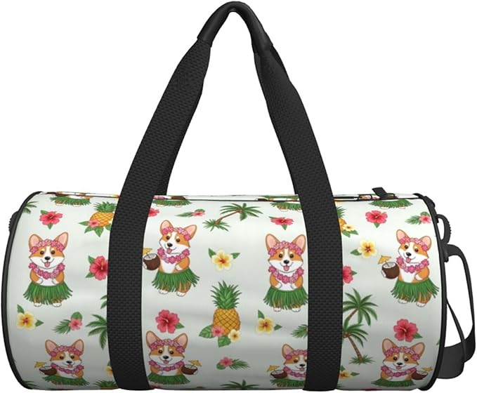 Travel Sports Gym Bag Duffel Sports Bags Hawaiian Tropical Summer Corgis Pineapple Palm for Women or Men Training Swim Yoga