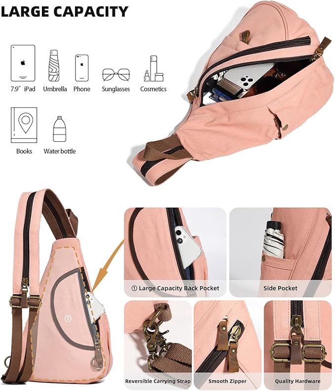 KL928 Canvas Sling Bag - Small Crossbody Backpack Shoulder Casual Daypack Rucksack for Men Women(Large Version,YellowishOrange)