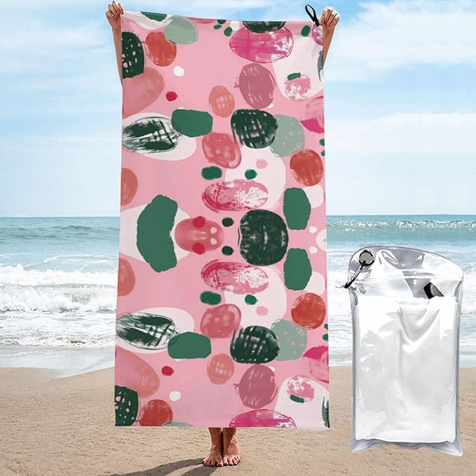 Pink Abstract Strokes Sand Free Beach Towel – 27.5"X55" Quick Dry Microfiber Beach Towels For Travel, Swimming, Pool, And Camping, Absorbent And Compact Beach Essential For Women, And Men