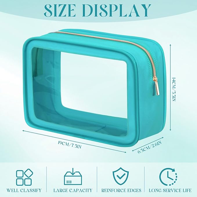 Hsei 6 Pcs Clear Makeup Bags with Color Edged TSA Approved Travel Toiletry Bags with Zipper Clear Cosmetic Bag Diaper Bag for Car Storage Organizer Wedding Essentials for Women Gift(Turquoise Green)