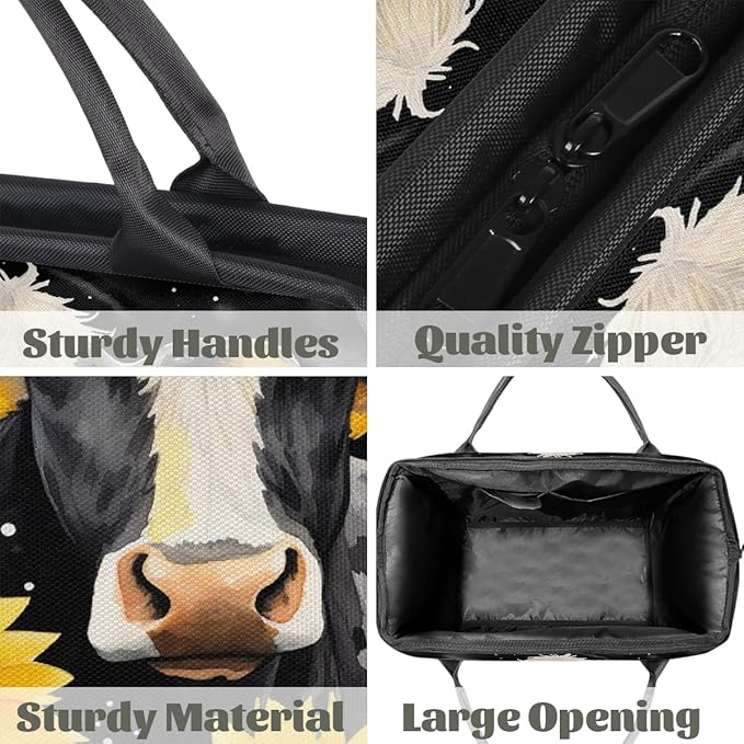 Gym Bag for Women Men, Watercolor Yellow Sunflowers Cow Sports Duffel Bags, Waterproof Travel Weekender Overnight Carry On Tote Bags for Travel Sports