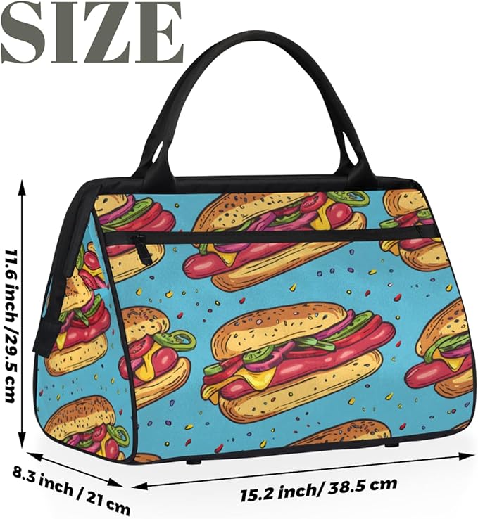 Hot Dog Print Overnight Weekender Bag for Women Men Travel Duffel Bags Waterproof Luggage Carry on Sports Yoga Gym Bag