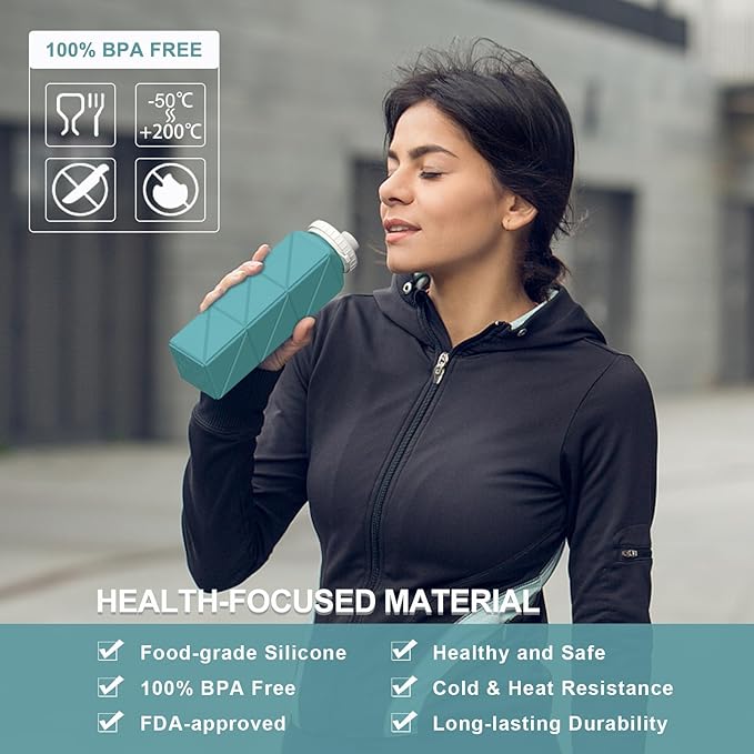 Collapsible Water Bottles 20.6oz 2 Pack, Silicone Foldable Portable Travel Water Bottle, BPA-free, Reusable Leakproof for Traveling Camping Hiking Cycling Sports Outdoor (Blue+Darkblue)