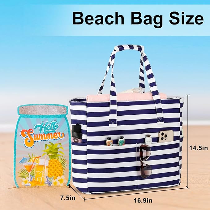 LEDAOU Beach Bag Waterproof Sandproof Women Beach Tote Pool Bag with Zipper for Swim Gym Grocery Travel with Wet Pocket | Sandproof, with Zipper, for Gym, Grocery, Travel, with Wet Pocket