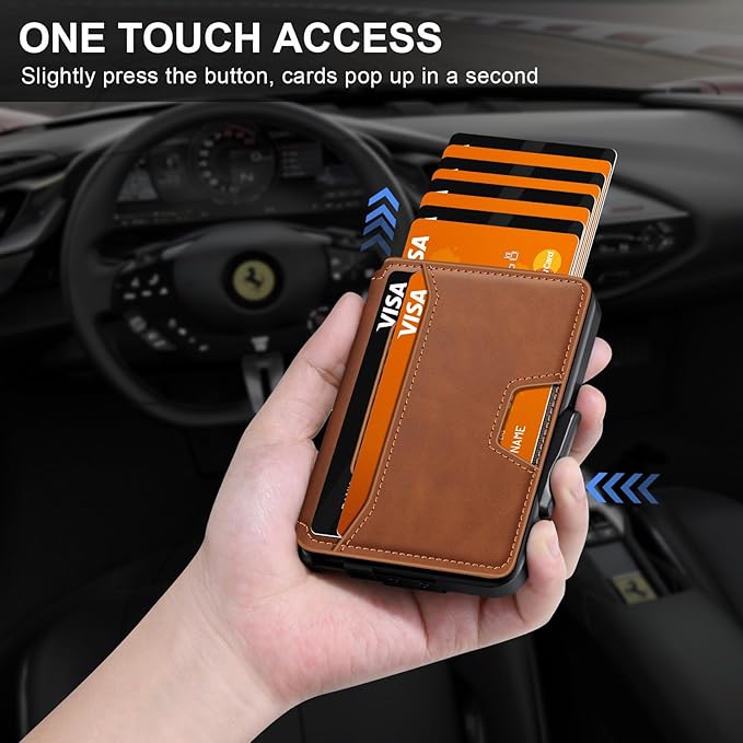 Wallet for Men, Mens Wallet Minimalist Slim Wallet, RFID Blocking Smart Pop Up Wallet with Money Clip & ID Window, Metal Compact Wallet, Aluminum Credit Card Holder Wallet