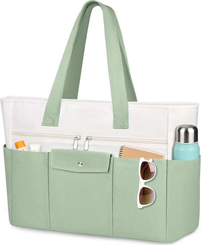 Beach Bags for Women Large Canvas Beach Tote with Zipper Wet Pocket, Waterproof Foldable Swim Pool Travel Tote Bags
