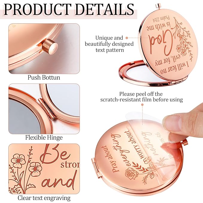 12 Pcs Christian Gifts Mirror for Women Bulk Easter Bible Verse Makeup Compact Pocket Mirror Inspirational Christian Party Religious Gift for Coworker Teacher Employee Travel Church Scripture