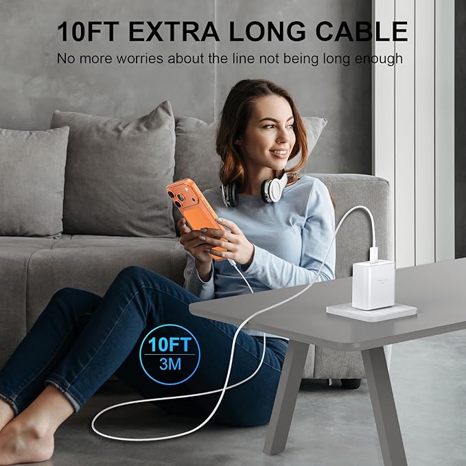 Phone 17 16 Pro Max Charger Fast Charging, 45W USB C Phone 17 16 Super Fast Charger Block with 10ft Long Type C Charging Cable Cord for i.Phone 17 Pro Max/17 Pro/17 Air/17/16/16Pro/16 ProMax-Blue