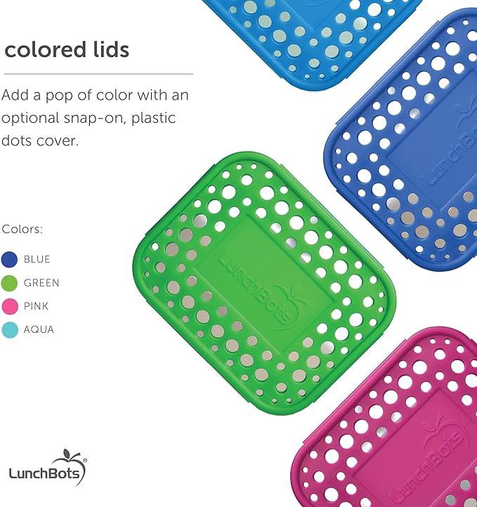 LunchBots Large Cinco Stainless Steel Lunch Container - Five Section Design Holds a Variety of Foods - Metal Bento Box - Dishwasher Safe - Stainless Lid - Green Dots