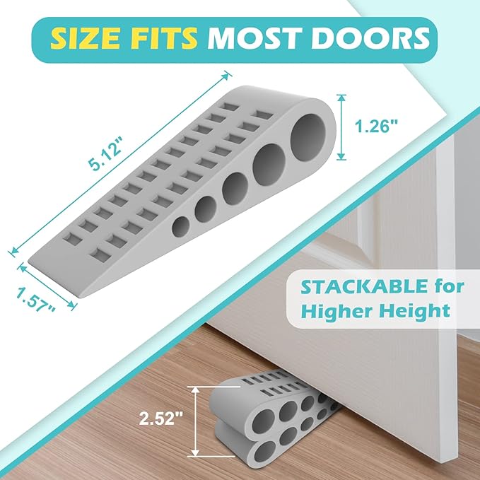 Door Stoppers for Bottom of Door - 1 Pack Rubber Security Wedge Stackable Heavy Duty Door Stop with Holder for Home Office Classroom on Carpet, Concrete, Linoleum & Wood House Warming Gifts New Home
