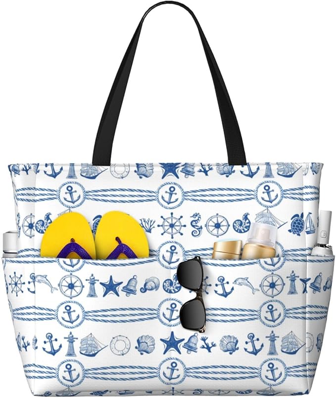 Large Beach Bag for Women Waterproof Foldable Travel Shoulder Tote Bag with Pocket for Weekender Pool Vacation