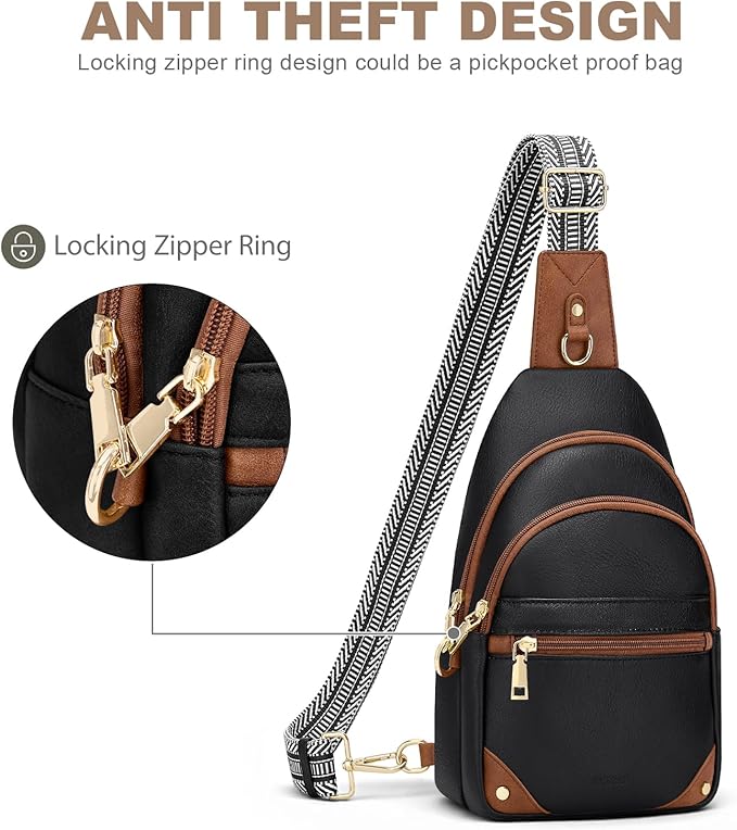 Anti Theft Crossbody Bags for Women, RFID Sling Bag Travel Purse, RFID Cross Body Purses Chest Bag for Travel Black Brown