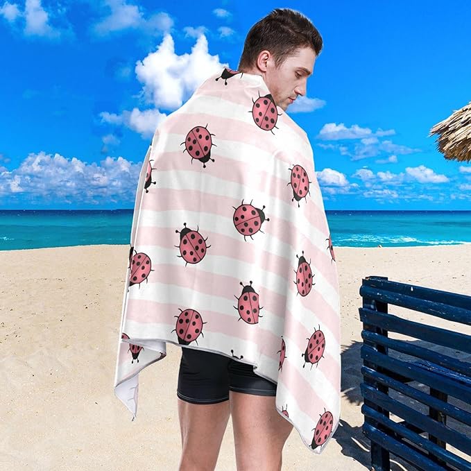 Ladybug Microfiber Beach Towel Absorbent Bath Towel Quick Dry Ultra Thin Towel for Gym Yoga Swim- 30x60in