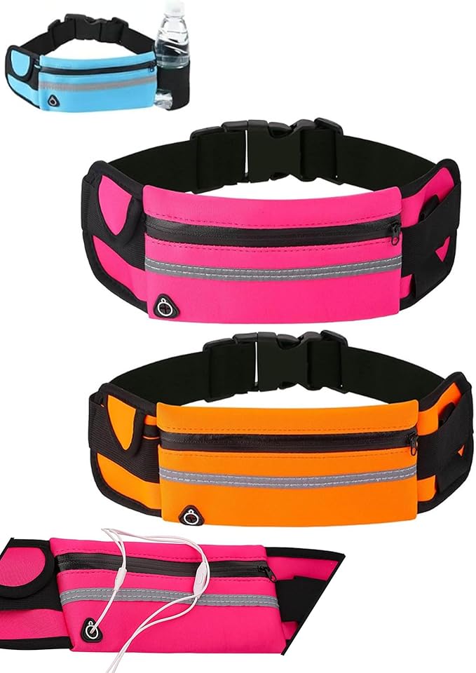 Anti-Theft Invisible Waist Bag, Money Belt For Travel, Streamlined Water-Resistant Sports Waist Bag With Water Bottle Strap (Pink+Orange)