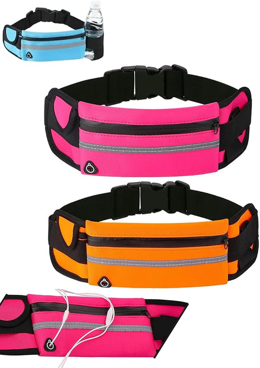 Anti-Theft Invisible Waist Bag, Money Belt For Travel, Streamlined Water-Resistant Sports Waist Bag With Water Bottle Strap (Pink+Orange)