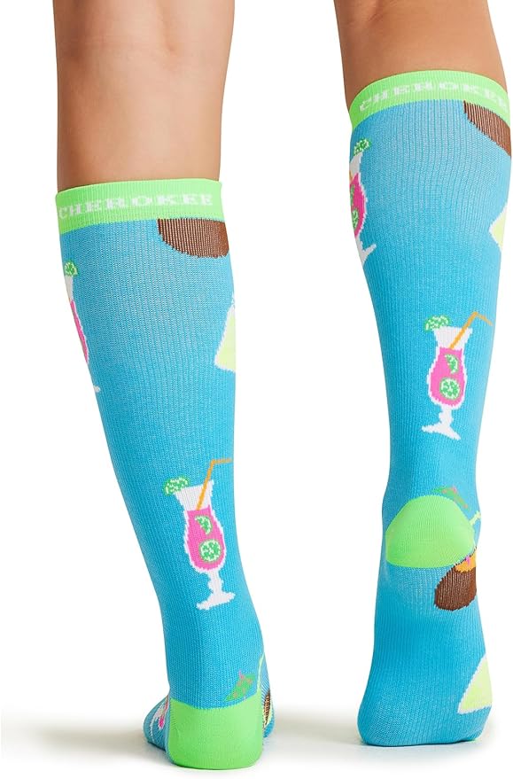 Cherokee Women's 10-15mmHg Compression Socks – Fun Print Knee Highs with Light Support, Soft Feel - PRINTSUPPORT