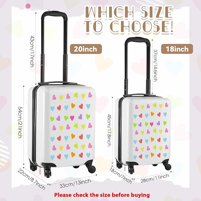 Sanwuta 4 Pcs Kids Luggage Set Rolling Suitcase Backpack U-shaped Pillow Kids Carry On Gift for Summer Travel Family Trip(20 Inch,Heart Style,White)