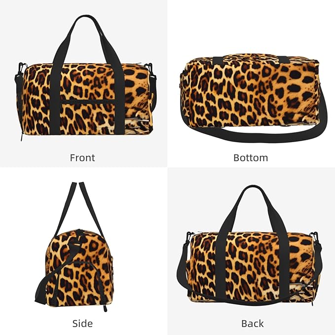 Stripes on leopards Print Gym Bag with Shoe Compartment for Women Men, 17.7in Sports Duffle Weekender Tote, Overnight Travel Duffel Bag Carry On