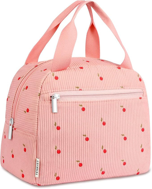 Cute Lunch Box Tote Bag - CoolerCorduroy Insulated Bags for Women - Lightweight Reusable Portable Soft Lunch Pail Kit for Kids Teen Girl Adults Work School Picnic Travel Pink 8L