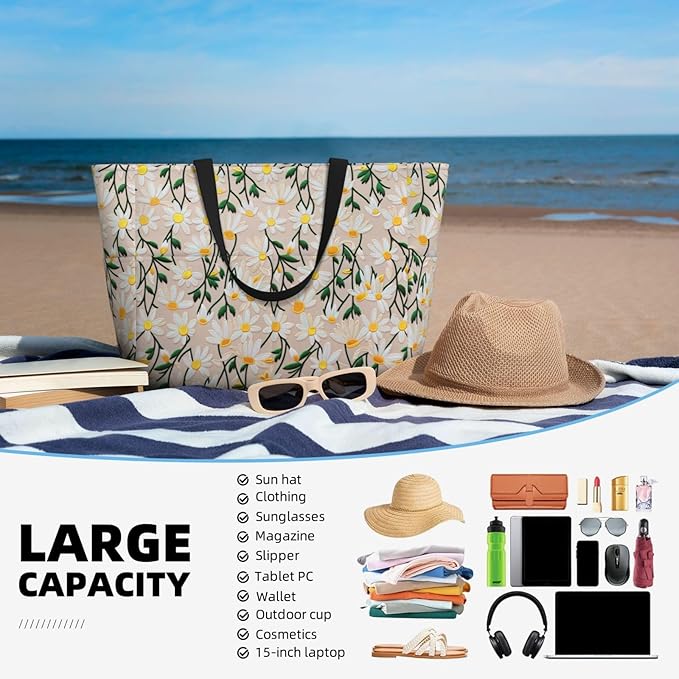Large Beach Bag for Women Waterproof Foldable Travel Shoulder Tote Bag with Pocket for Weekender Pool Vacation