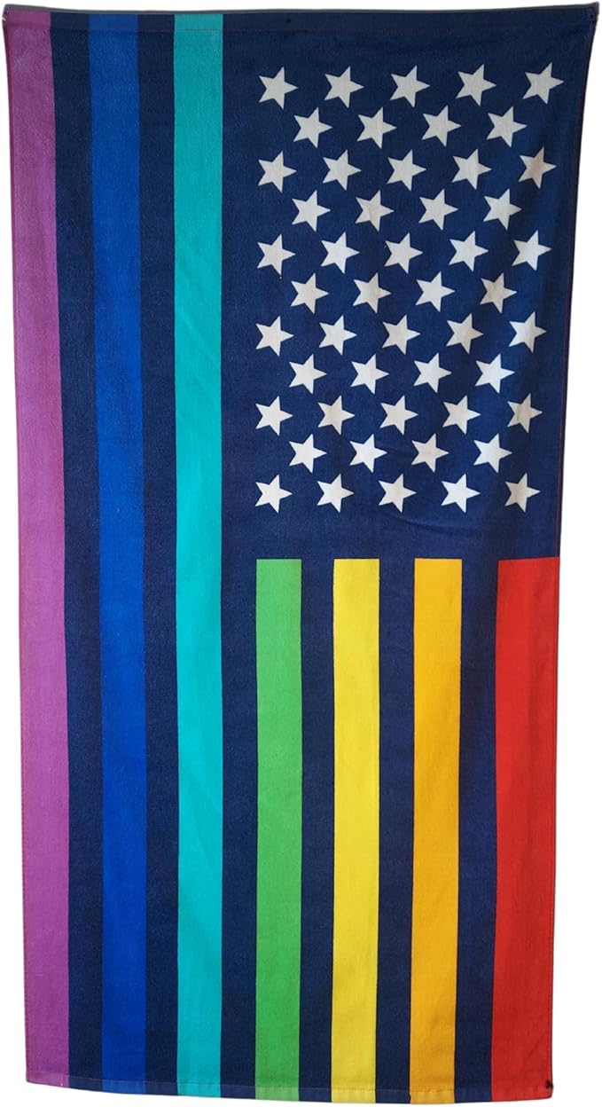 Neon Pride Flag Beach Towel 30”x60” - Soft Cotton Velour, Highly Absorbant, Quick Dry, Easy-Pack for Spring Break, Vacation, Beach, Pool - Lightweight, Compact for Travel - Novelty LGBTQ Gift