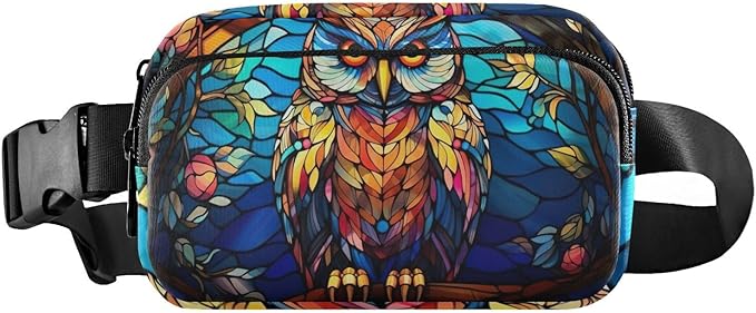 Stained Glass Printed Owl Fanny Pack for Women Men Water Resistant Fashion Waist Packs with Adjustable Strap Belt Bag for Travel Workout Jogging Hiking 21219629