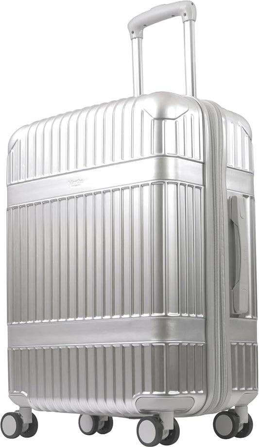 Martha Stewart The Bedford 26 Inch Rolling Luggage, Hardshell Suitcase with Spinner Wheels, Silver