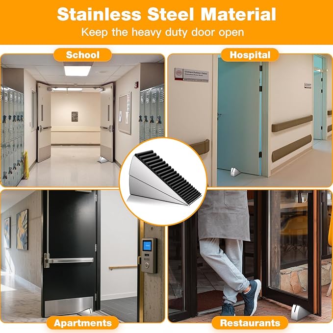 4 Pack Heavy Duty Metal Door Stop, Strongest Large Adjustable Spring Door Stopper Up to 3 inch Tall, Door Stoppers for Bottom of Door, Silver Rubber Door Wedge for Any Heavy Doors