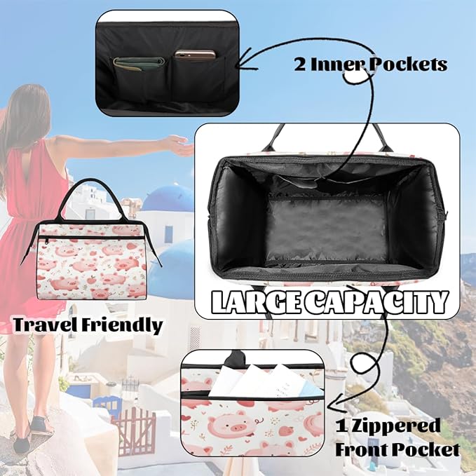 Pink Pig Overnight Weekender Bag for Women Men Travel Duffel Bags Waterproof Luggage Carry on Sports Yoga Gym Bag