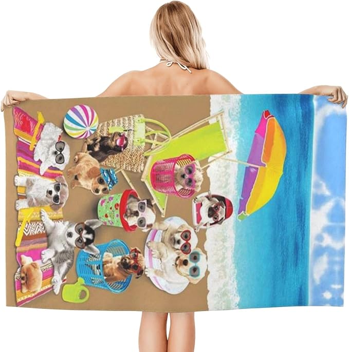 Cute Dog Beach Towel for Women/Adults, Personalized Microfiber Beach Towels Bulk, Quick Dry Beach Towel for Pool, Lightweight Bath Towels Oversized Clearance 30"x 60"